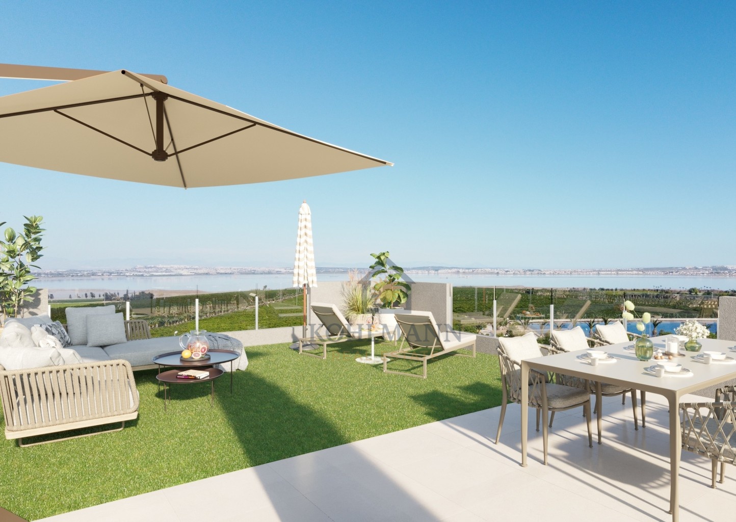 Moderne Neubauwohnungen und Penthäuser mit Blick auf die Salzseen